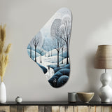 Blue White Modern Scandinavian Winter Pointillism II - Asymmetric Metal Wall Art