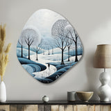 Blue White Modern Scandinavian Winter Pointillism II - Asymmetric Metal Wall Art