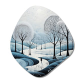 Blue White Modern Scandinavian Winter Pointillism II - Asymmetric Metal Wall Art