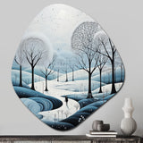 Blue White Modern Scandinavian Winter Pointillism II - Asymmetric Metal Wall Art