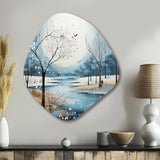 Blue White Modern Scandinavian Winter Pointillism V - Asymmetric Metal Wall Art