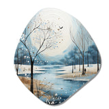 Blue White Modern Scandinavian Winter Pointillism V - Asymmetric Metal Wall Art