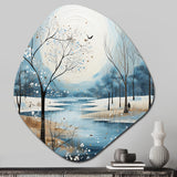 Blue White Modern Scandinavian Winter Pointillism V - Asymmetric Metal Wall Art