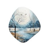 Blue White Modern Scandinavian Winter Pointillism V - Asymmetric Metal Wall Art