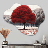 Red And Grey Tree Solitude I - Asymmetric Metal Wall Art