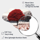 Red And Grey Tree Solitude I - Asymmetric Metal Wall Art