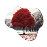 Red And Grey Tree Solitude I - Asymmetric Metal Wall Art