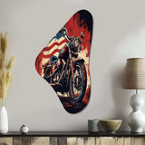 Red Blue Motorcycle American Flag Background - Asymmetric Metal Wall Art