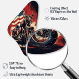 Red Blue Motorcycle American Flag Background - Asymmetric Metal Wall Art