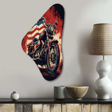 Red Blue Motorcycle American Flag Background - Asymmetric Metal Wall Art