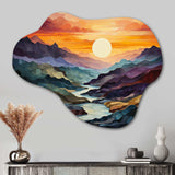 Orange Teal Mountains Bold Landscape - Asymmetric Metal Wall Art