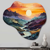 Orange Teal Mountains Bold Landscape - Asymmetric Metal Wall Art