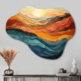 Coral Teal Bold Mountains Landscape - Asymmetric Metal Wall Art