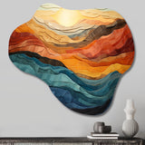 Coral Teal Bold Mountains Landscape - Asymmetric Metal Wall Art