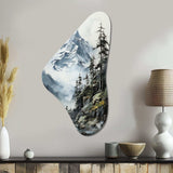 Green White Mountains Majestic Winter Peaks - Asymmetric Metal Wall Art