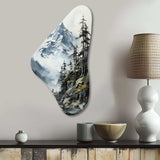 Green White Mountains Majestic Winter Peaks - Asymmetric Metal Wall Art