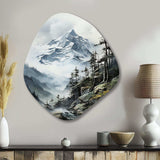 Green White Mountains Majestic Winter Peaks - Asymmetric Metal Wall Art