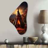 Orange Native Tipi Embracing Tradition I - Asymmetric Metal Wall Art