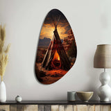 Orange Native Tipi Embracing Tradition I - Asymmetric Metal Wall Art