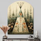 Beige Native Tipi Serenity In Nature - Asymmetric Metal Wall Art