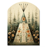 Beige Native Tipi Serenity In Nature - Asymmetric Metal Wall Art