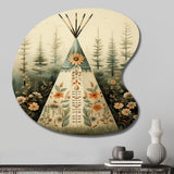 Beige Native Tipi Serenity In Nature - Asymmetric Metal Wall Art