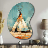 Turquoise Beige Native Tipi Whispers Of Spirit - Asymmetric Metal Wall Art