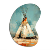 Turquoise Beige Native Tipi Whispers Of Spirit - Asymmetric Metal Wall Art