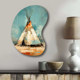 Turquoise Beige Native Tipi Whispers Of Spirit - Asymmetric Metal Wall Art