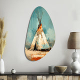 Turquoise Beige Native Tipi Whispers Of Spirit - Asymmetric Metal Wall Art