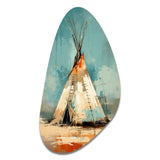 Turquoise Beige Native Tipi Whispers Of Spirit - Asymmetric Metal Wall Art