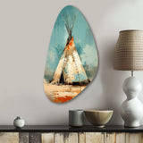 Turquoise Beige Native Tipi Whispers Of Spirit - Asymmetric Metal Wall Art