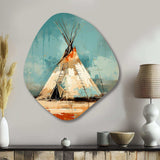 Turquoise Beige Native Tipi Whispers Of Spirit - Asymmetric Metal Wall Art