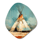 Turquoise Beige Native Tipi Whispers Of Spirit - Asymmetric Metal Wall Art