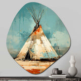 Turquoise Beige Native Tipi Whispers Of Spirit - Asymmetric Metal Wall Art