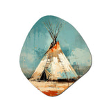 Turquoise Beige Native Tipi Whispers Of Spirit - Asymmetric Metal Wall Art