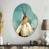 Turquoise Beige Native Tipi Whispers Of Spirit - Asymmetric Metal Wall Art