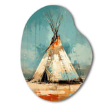 Turquoise Beige Native Tipi Whispers Of Spirit - Asymmetric Metal Wall Art