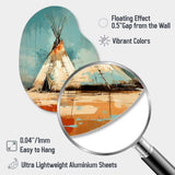 Turquoise Beige Native Tipi Whispers Of Spirit - Asymmetric Metal Wall Art