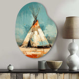 Turquoise Beige Native Tipi Whispers Of Spirit - Asymmetric Metal Wall Art