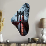 Red Grey New York Brooklyn Bridge I - Asymmetric Metal Wall Art