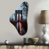 Red Grey New York Brooklyn Bridge I - Asymmetric Metal Wall Art