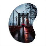 Red Grey New York Brooklyn Bridge I - Asymmetric Metal Wall Art