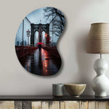 Red Grey New York Brooklyn Bridge I - Asymmetric Metal Wall Art