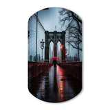 Red Grey New York Brooklyn Bridge I - Asymmetric Metal Wall Art