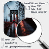 Red Grey New York Brooklyn Bridge I - Asymmetric Metal Wall Art