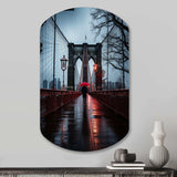 Red Grey New York Brooklyn Bridge I - Asymmetric Metal Wall Art