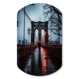 Red Grey New York Brooklyn Bridge I - Asymmetric Metal Wall Art