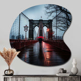 Red Grey New York Brooklyn Bridge I - Asymmetric Metal Wall Art