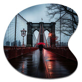 Red Grey New York Brooklyn Bridge I - Asymmetric Metal Wall Art